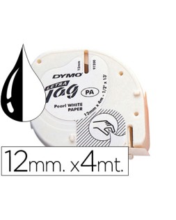 Cinta dymo papel 12mmx4mt negro/blanco para letratag