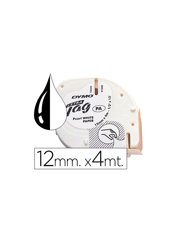Cinta dymo papel 12mmx4mt negro/blanco para letratag