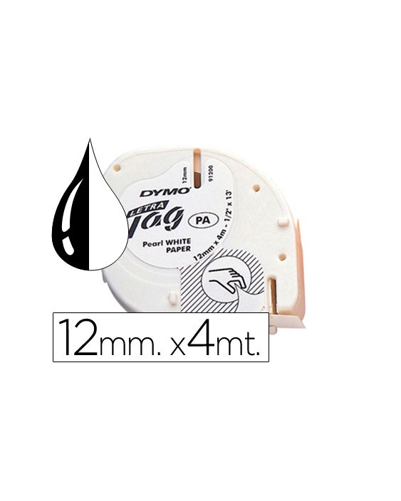 Cinta dymo papel 12mmx4mt negro/blanco para letratag