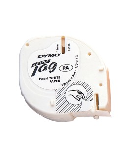 Cinta dymo papel 12mmx4mt negro/blanco para letratag