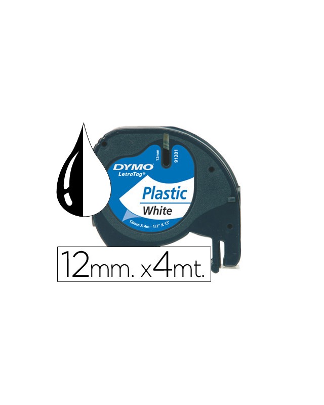 Cinta dymo plastico 12mmx4mt negro/blanco perla para maquina letratag 91201