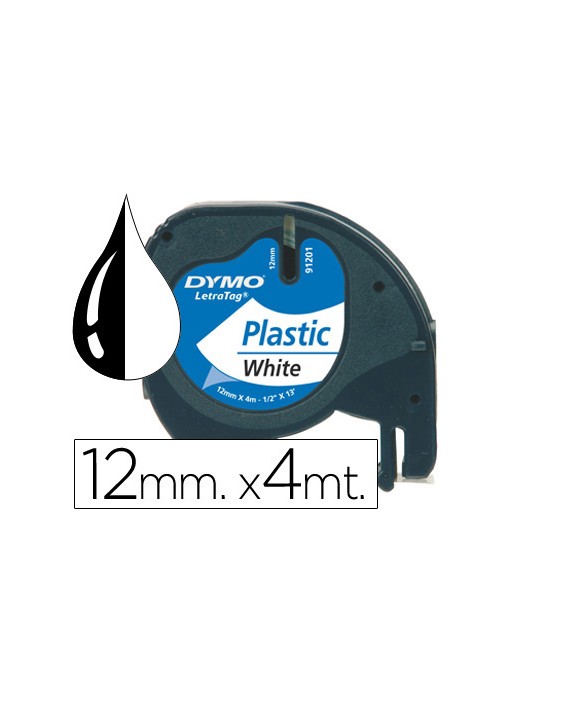 Cinta dymo plastico 12mmx4mt negro/blanco perla para maquina letratag 91201