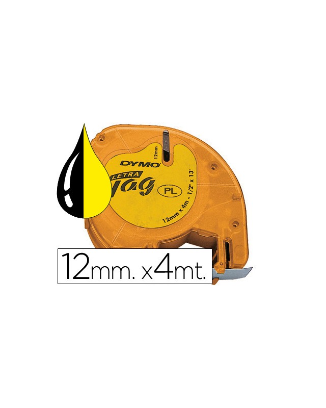 Cinta dymo 12mmx4mt -negro/amarillo para maquina letratag