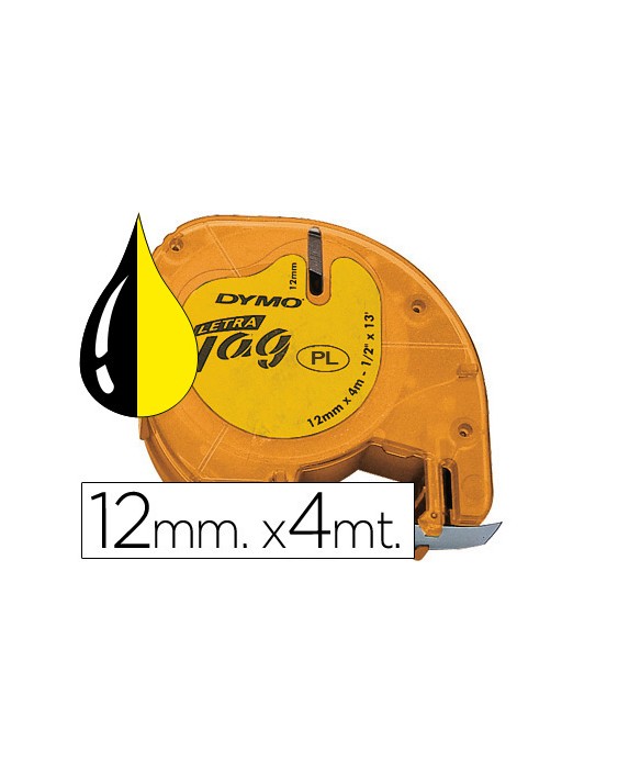 Cinta dymo 12mmx4mt -negro/amarillo para maquina letratag