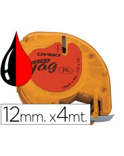 Cinta dymo 12mmx4mt -negro/rojo para maquina letratag