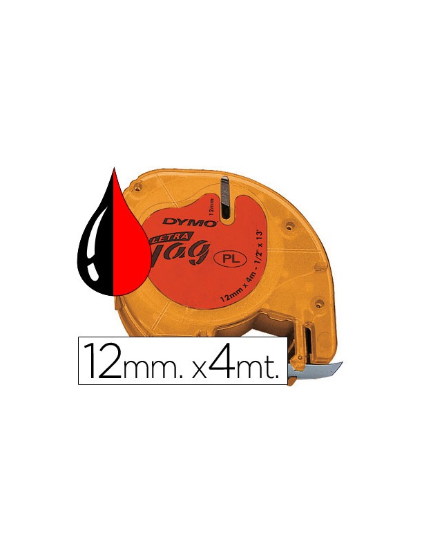Cinta dymo 12mmx4mt -negro/rojo para maquina letratag