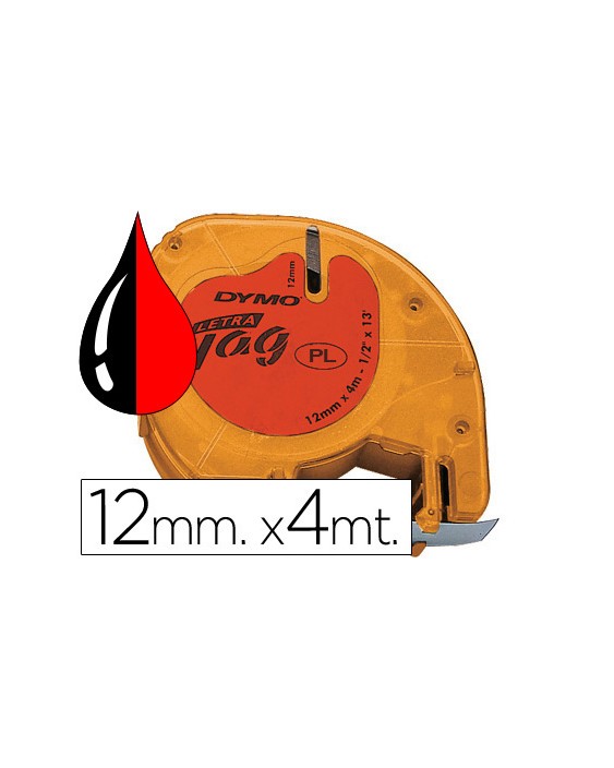 Cinta dymo 12mmx4mt -negro/rojo para maquina letratag