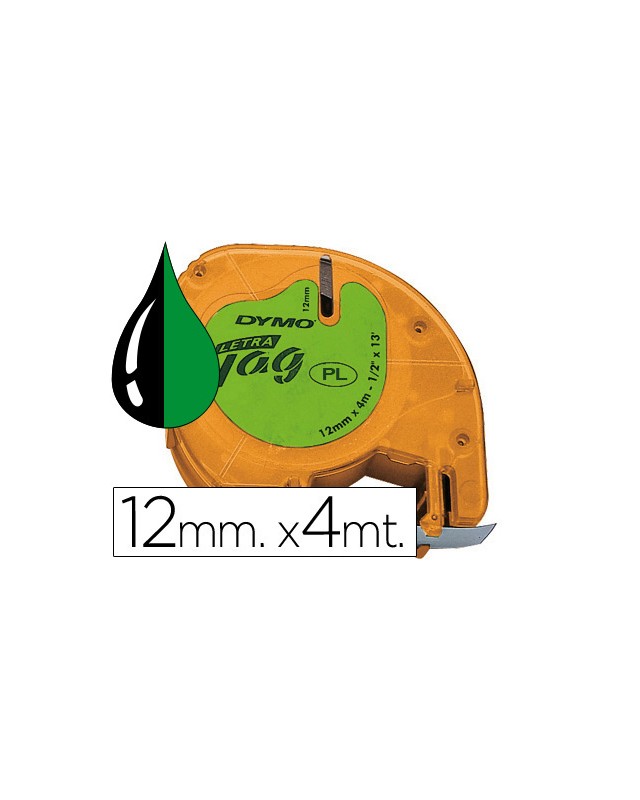 Cinta dymo 12mmx4mt -negro/verde acido para maquina letratag