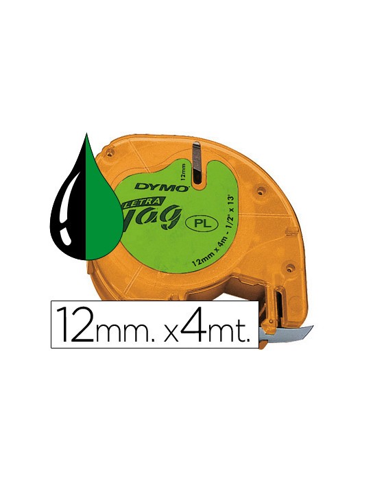Cinta dymo 12mmx4mt -negro/verde acido para maquina letratag