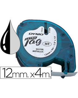 Cinta dymo metalizada 12mmx4mt -negro/plata para letratag