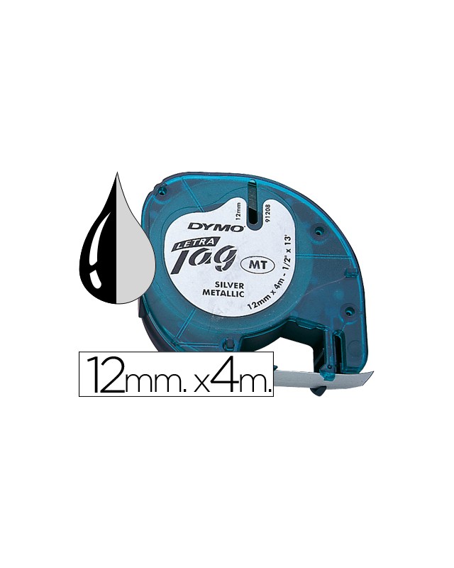 Cinta dymo metalizada 12mmx4mt -negro/plata para letratag