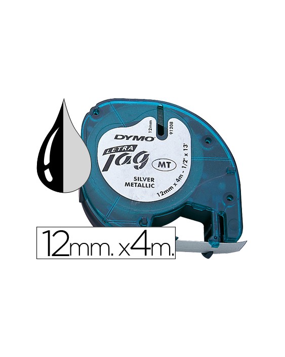 Cinta dymo metalizada 12mmx4mt -negro/plata para letratag
