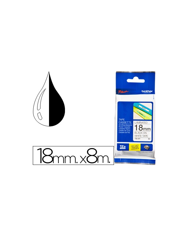 Cinta brother tze241 blanco-negro 18mm longitud 8 m