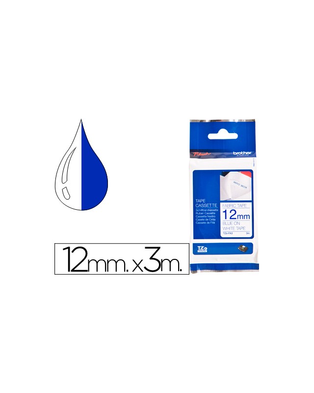 Cinta brother tzefa3 textil texto azul sobre fondo blanco 12 mm longitud 3 m