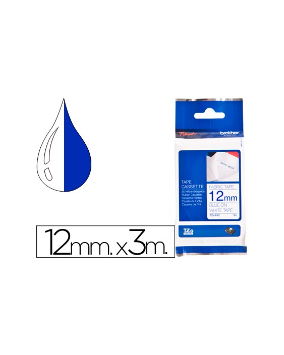 Cinta brother tzefa3 textil texto azul sobre fondo blanco 12 mm longitud 3 m