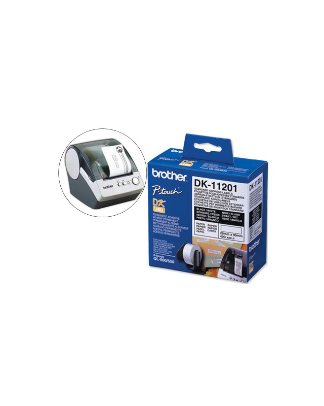 Etiqueta adhesiva brother dk11201 -tamaño 29x90 mm para impresoras de etiquetas ql -400 etiquetas-