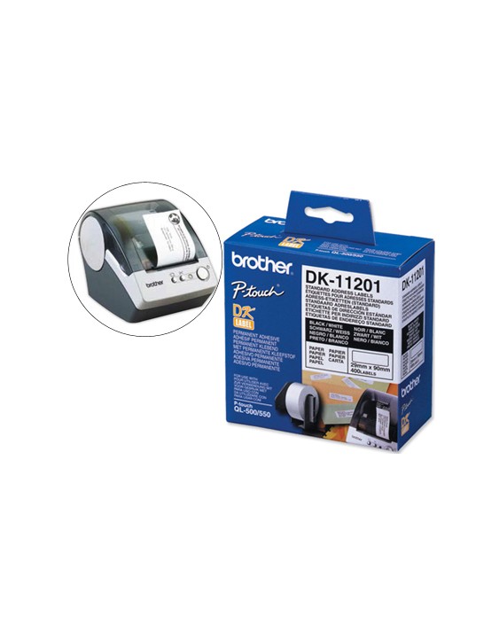 Etiqueta adhesiva brother dk11201 -tamaño 29x90 mm para impresoras de etiquetas ql -400 etiquetas-
