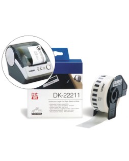 Etiqueta brother dk22211 cinta plastica continua adhesiva blanca 29mmx15,24 m