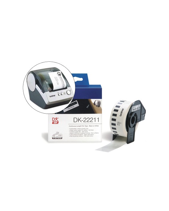 Etiqueta brother dk22211 cinta plastica continua adhesiva blanca 29mmx15,24 m