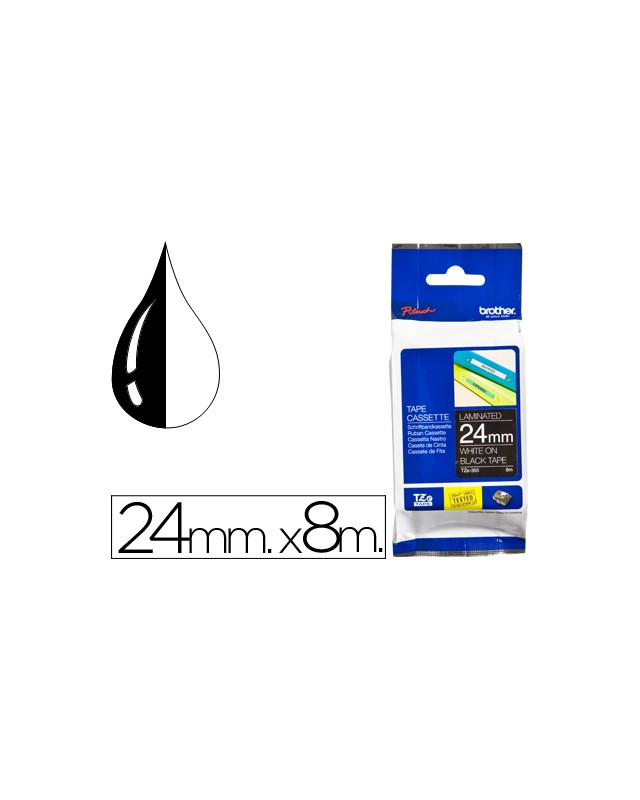 Cinta brother tze-355 negro-blanco 24mm longitud 8 m