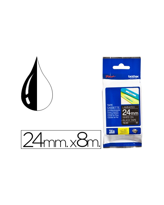 Cinta brother tze-355 negro-blanco 24mm longitud 8 m