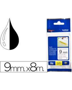 Cinta brother tze-s221 blanco-negro 9mm longitud 8 m superadhesiva