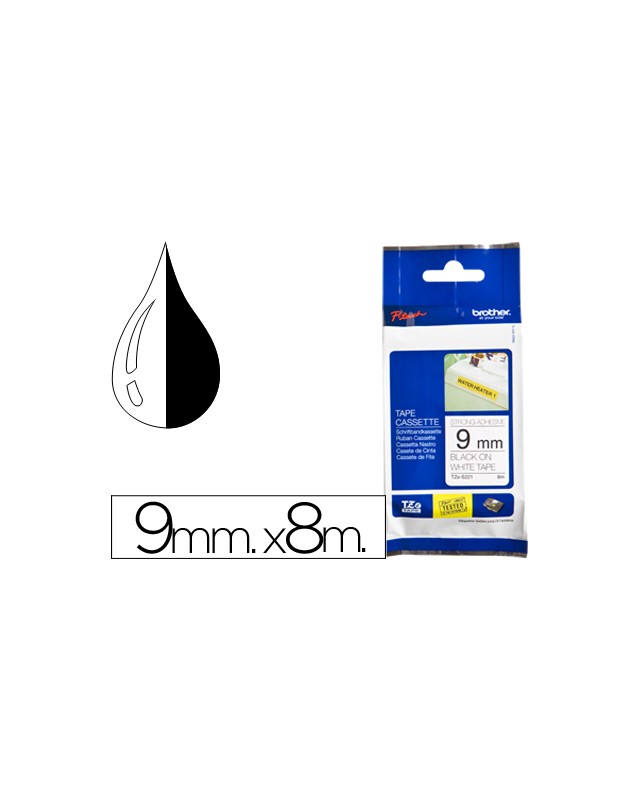 Cinta brother tze-s221 blanco-negro 9mm longitud 8 m superadhesiva