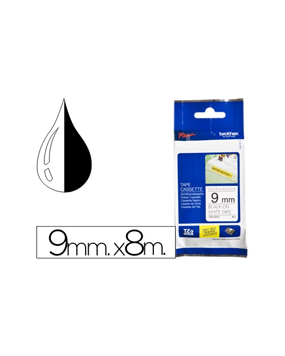 Cinta brother tze-s221 blanco-negro 9mm longitud 8 m superadhesiva