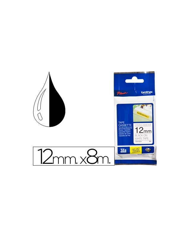 Cinta brother tzes231 blanco-negro 12mm longitud 8 msuper adhesiva