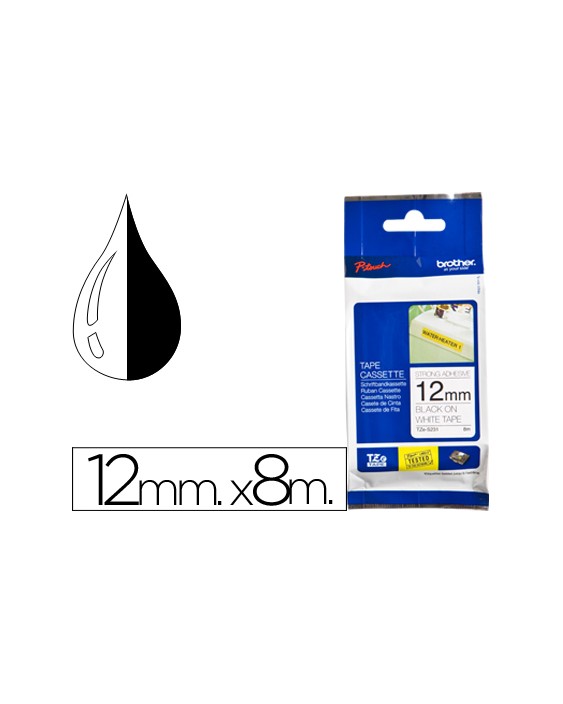 Cinta brother tzes231 blanco-negro 12mm longitud 8 msuper adhesiva