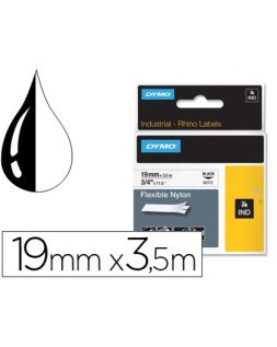 Cinta dymo rhino nylon flexible blanco -negro 19mmx 3,5 m tape label