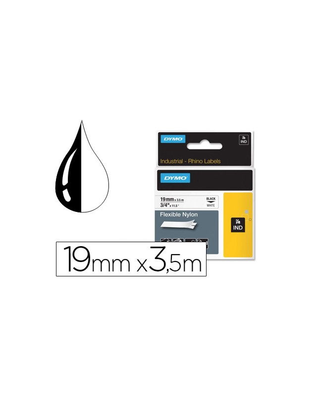 Cinta dymo rhino nylon flexible blanco -negro 19mmx 3,5 m tape label