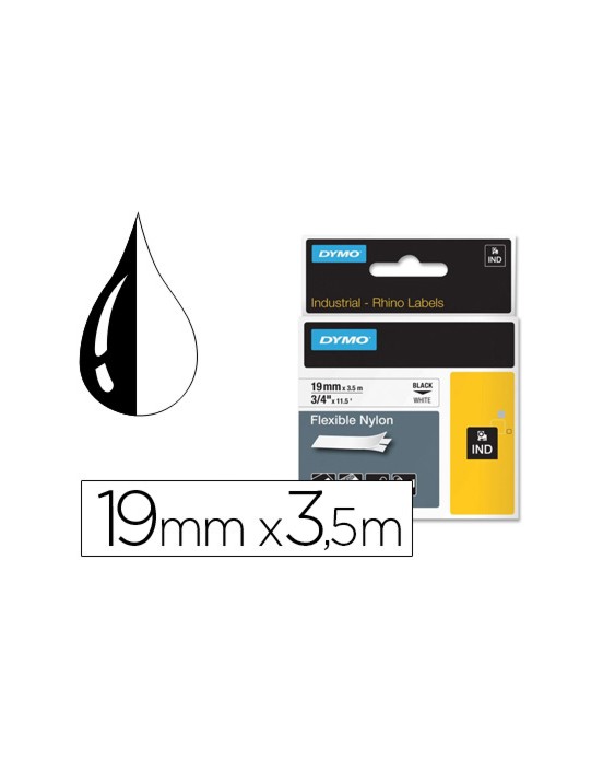 Cinta dymo rhino nylon flexible blanco -negro 19mmx 3,5 m tape label