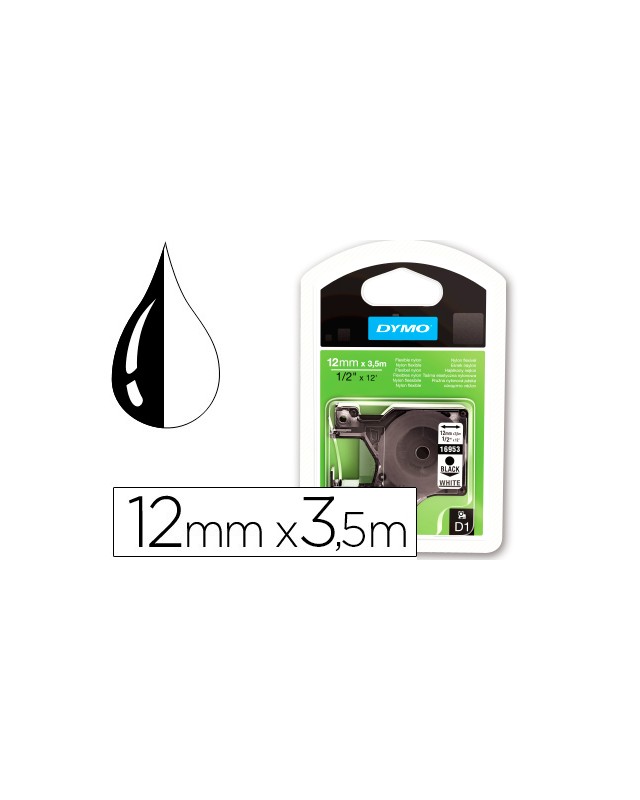 Cinta dymo negro blanco 12mm x3,5 m d1 nylon