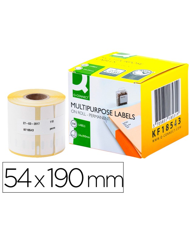 Etiqueta adhesiva q-connect kf18543 compatible dymo 99019 tamaño 54x190 mm caja con 110 etiquetas