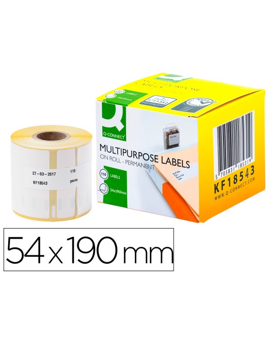 Etiqueta adhesiva q-connect kf18543 compatible dymo 99019 tamaño 54x190 mm caja con 110 etiquetas
