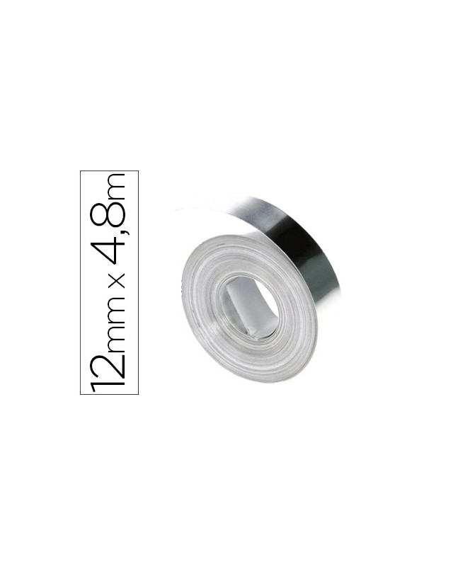 Cinta dymo aluminio 12mm x 4,8mt sin adhesivo para rotuladora