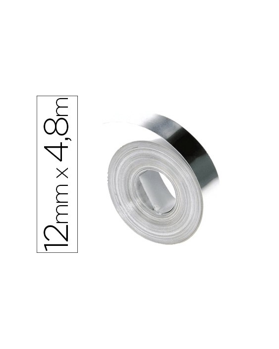 Cinta dymo aluminio 12mm x 4,8mt sin adhesivo para rotuladora