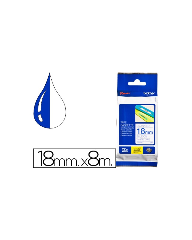 Cinta brother tze243 laminada azul-blanco 18 mm 8 m