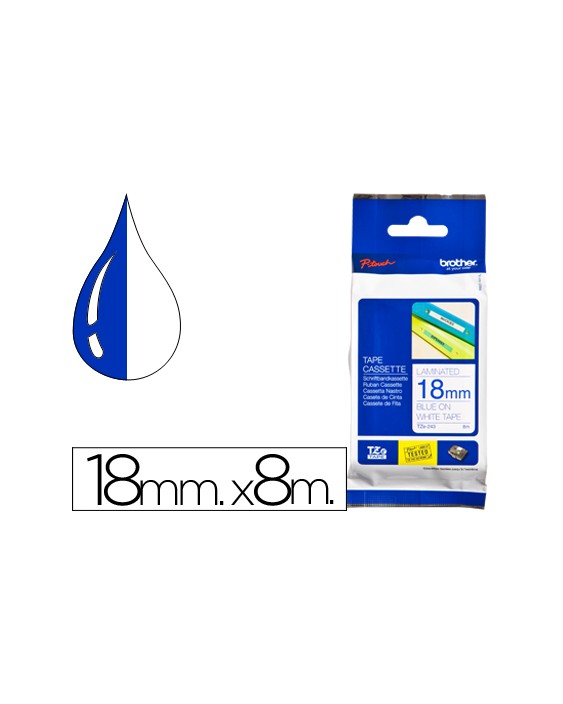 Cinta brother tze243 laminada azul-blanco 18 mm 8 m
