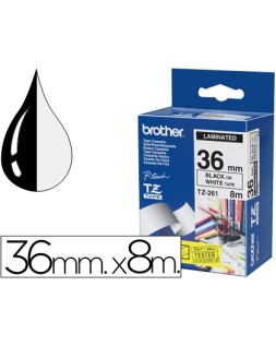 Cinta brother tze261 blanco-negro 36mm longitud 8 m