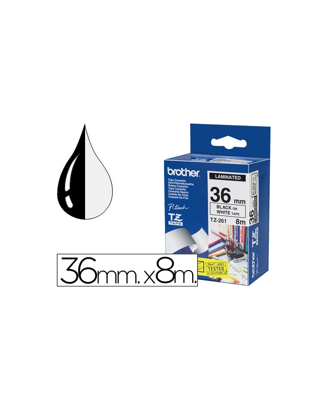 Cinta brother tze261 blanco-negro 36mm longitud 8 m