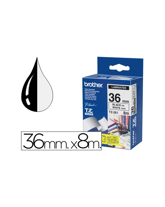 Cinta brother tze261 blanco-negro 36mm longitud 8 m