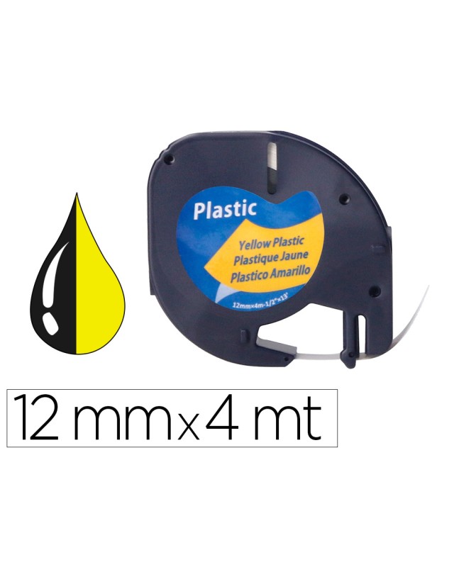 Cinta q-connect 12 mm x 4 m negro-hiperamarillo para maquina letratag