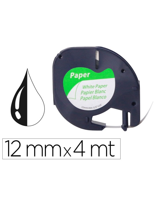Cinta q-connect papel 12 mm x 4 m negro-blanco para letratag
