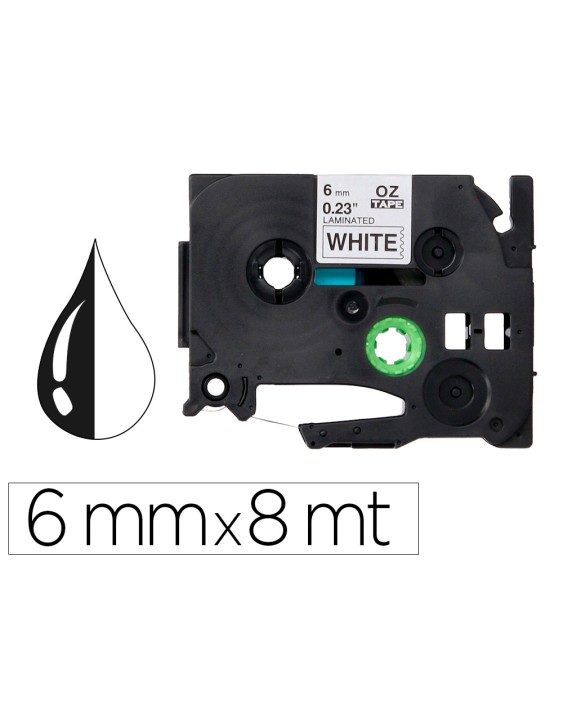 Cinta q-connect tze-211 blanco-negro 6mm longitud 8 m