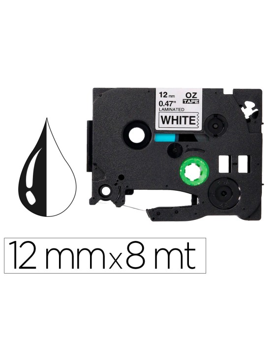 Cinta q-connect tze-231 blanco-negro 12mm longitud 8 m