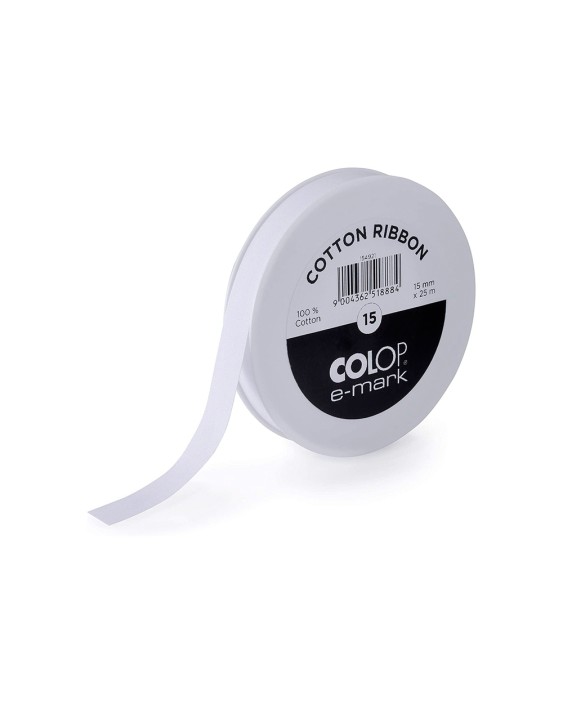 Cinta algodon colop ancho 15 mm para impresora e-mark rollo de 25 m