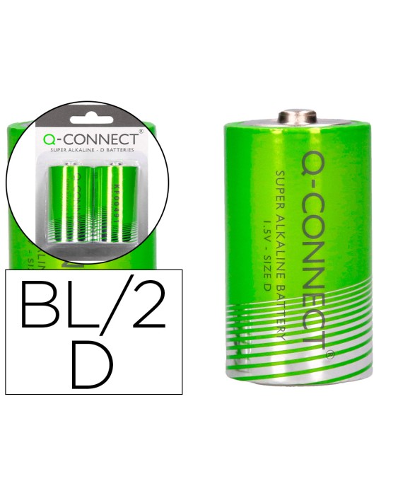 Pila q-connect alcalina d blister de 2 unidades