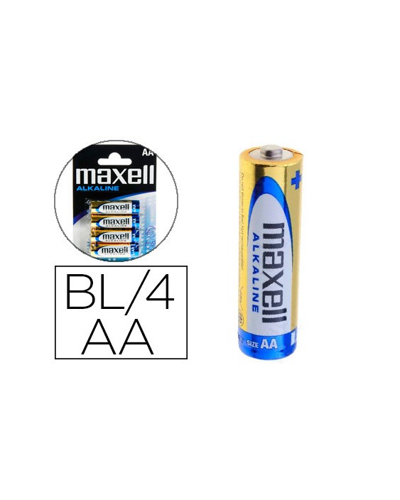 Pila maxell alcalina 1.5 v tipo aa lr06 blister de 4 unidades